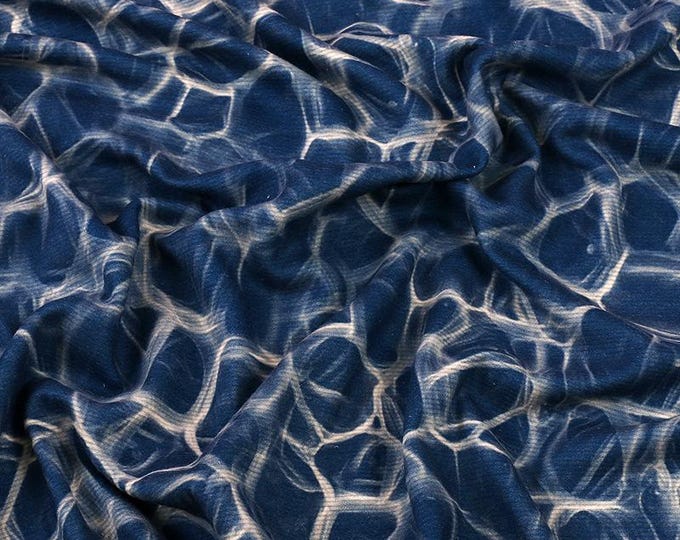 Blue Geometric Wool Silk Blend Fabric: Warm Autumn Winter Stretch