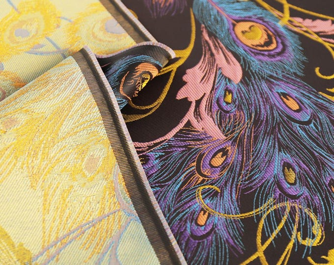 Phoenix tail Jacquard Fabric 3D Gold thread Design, 59" Wide, Upholstery, Decor, Costume, Curtain, Handbag, Sewing, DIY/Fabric by the meter