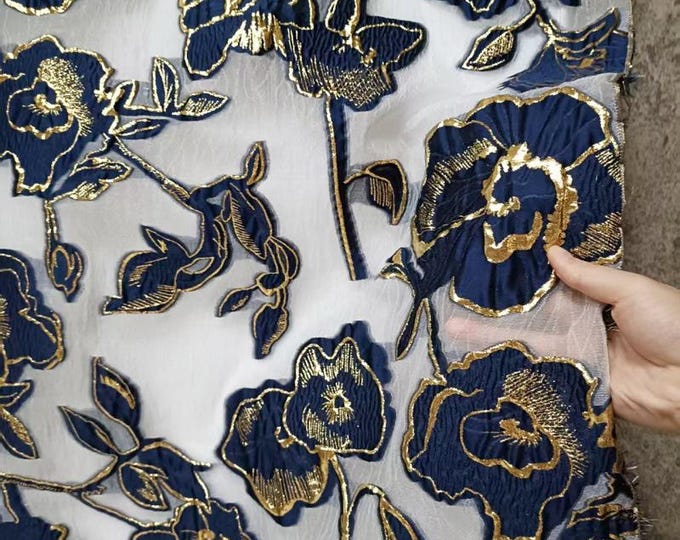 Gold Thread Jacquard Organza Fabric: 3D Embossed Texture, 54" Wide