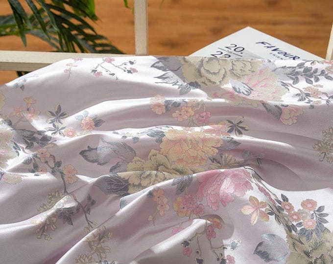 55" Silk Brocade, Peony, Gold rose Brocade, Emperor Tibetan, Upholstery, Decor, Costume, Curtain, Handbag, Sewing/Fabric by the meter