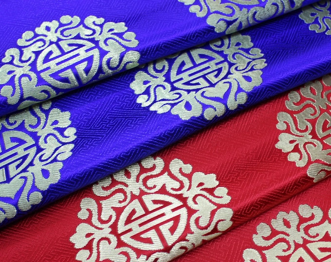 Chinese Ancient Fu and Shou Silk Brocade Fabric - Chinese Fu and Lucky Fabric By The Meter on SALE