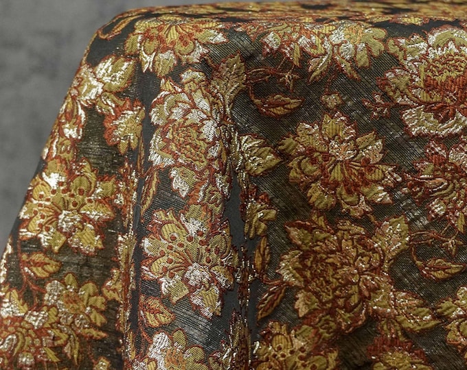 European Embossed Floral Gold Thread Jacquard Fabric – Luxury Brocade for Upholstery, Curtains, Sewing, Home Decor, 50" Wide