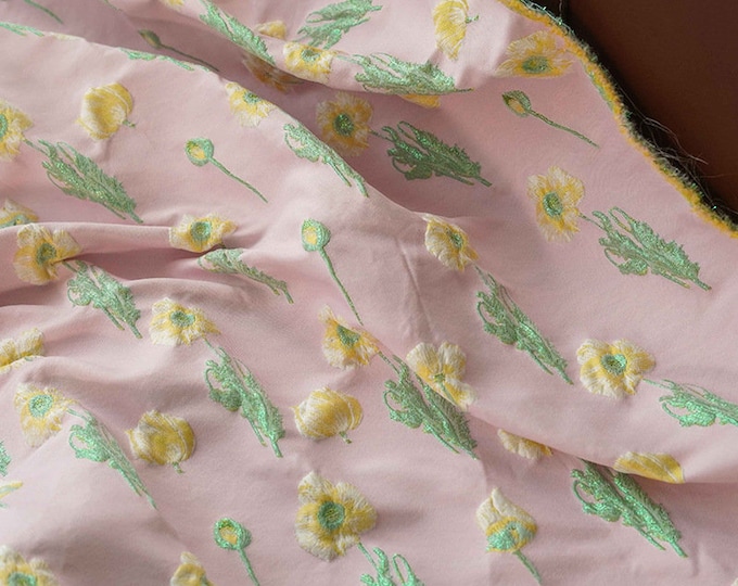 Pink Reversible jacquard woven fabric, 3D floral pattern with embossed effect, Upholstery, Costume, Sewing DIY fabric, 57"W By 1 yard