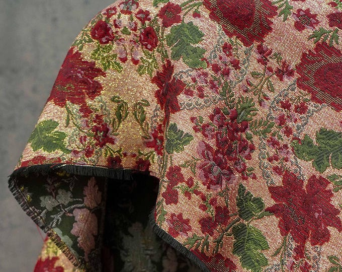 Vintage Floral Brocade Fabric: Gold Thread Embossed Jacquard, Palace Style (58" Wide)