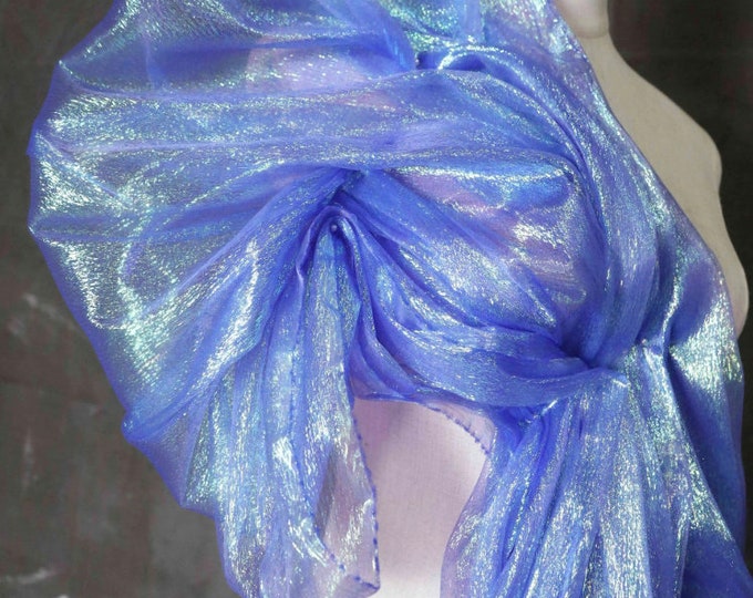 Bright Blue Indian Mermaid Fabric, 59"W, Pleated Texture Symphony Mesh Fabric, Cosplay, Wedding, Event, Doll Making, Decor, Veil,  DIY