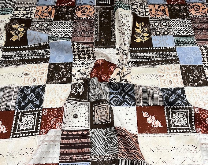 Vintage Collage Cotton Fabric: Retro Art Quilting Material (55"W)