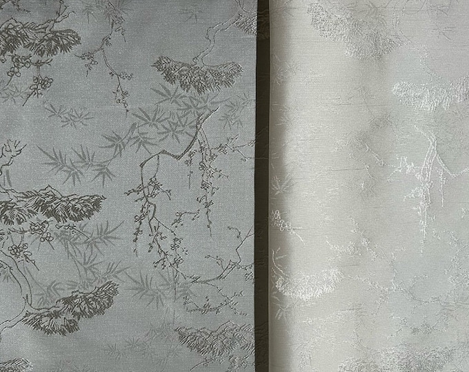 White pine tree - Faux Silk Brocade Jacquard Fabric, Upholstery, Decor, Costume, Curtain, bag, Sewing, DIY /Fabric by 1 meter, 59" W