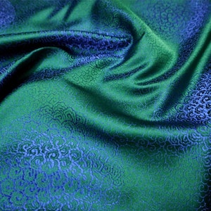 Cloud Brocade Jacquard Fabric: Green & Blue Costume Dress Material
