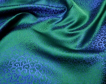 Cloud Brocade Jacquard Fabric: Green & Blue Costume Dress Material