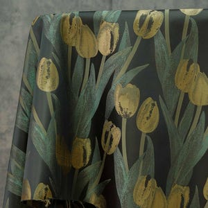Ölgemälde Jacquard Tulpenblumenstoff Retro-Stil | 65"W | Polster- und Näh-Meterware 1 SALE, Kleider-, Handtaschen-, Vorhangstoff