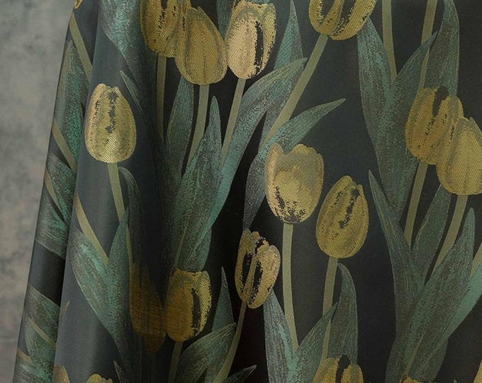 Oil painting Jacquard tulip flower fabric retro style | 65"W | Upholstery and Sewing by the meter one SALE, Dress, Handbag, Curtain fabric