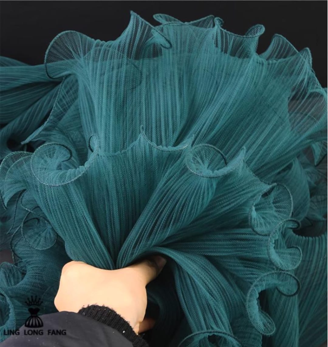 Organza Ruffle Pleated Ruffle Organza Fabric by the Yard: Teal Green, Stiff Texture ...