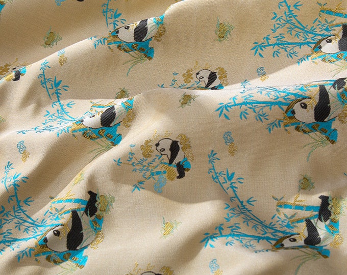 59"W Song Brocade panda bamboo Jacquard Brocade, Emperor Tibetan, cheongsam, sewing, Upholstery, Quilting, DIY, drapery, handbag, fabric