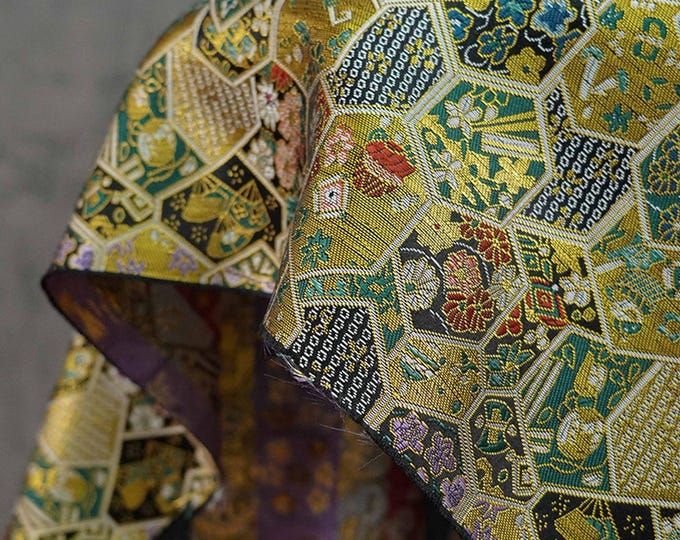 Gold Brocade Jacquard Fabric: Tortoise Shell Pattern, Luxury Upholstery