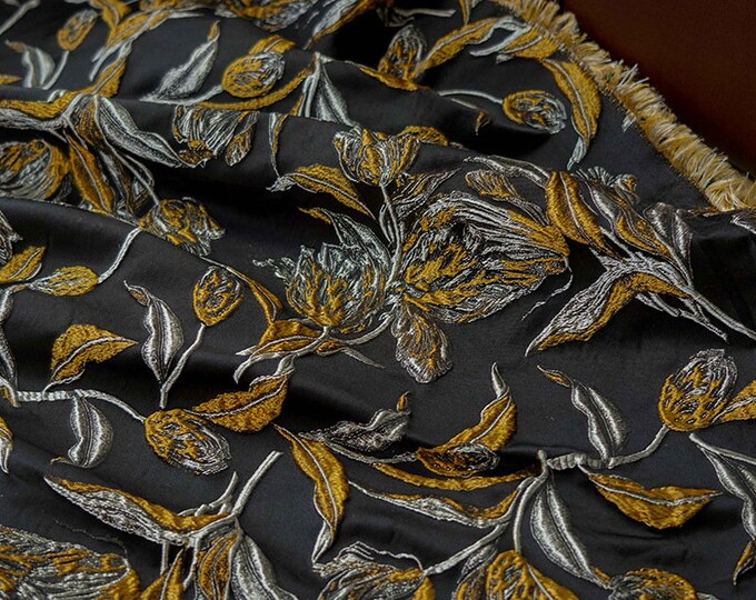 Vintage gold thread woven jacquard, 3D Gold shimmering embossed fabric, Upholstery, Decor, Costume, Handbag, Sewing/Fabric by 1 meter, 62"W