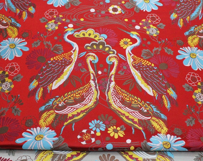 29.5"W Birds Fabric, Crane pattern Jacquard Satin Fabric, Brocade Fabrics By The Meter, Home Decor Fabric, 2 Colors Upholstery sewing fabric