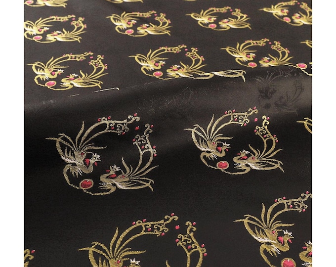 59"W Auspicious Phoenix flower fabric Japanese Nishijin weaving gold thread brocade fabric by the meter, Upholstery and Sewing fabric