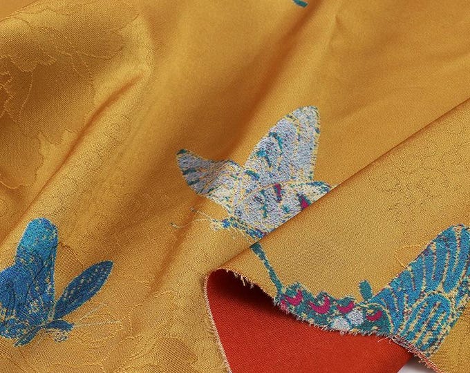 Peony Butterfly Jacquard Fabric: Rayon Blend Brocade Cheongsam Material