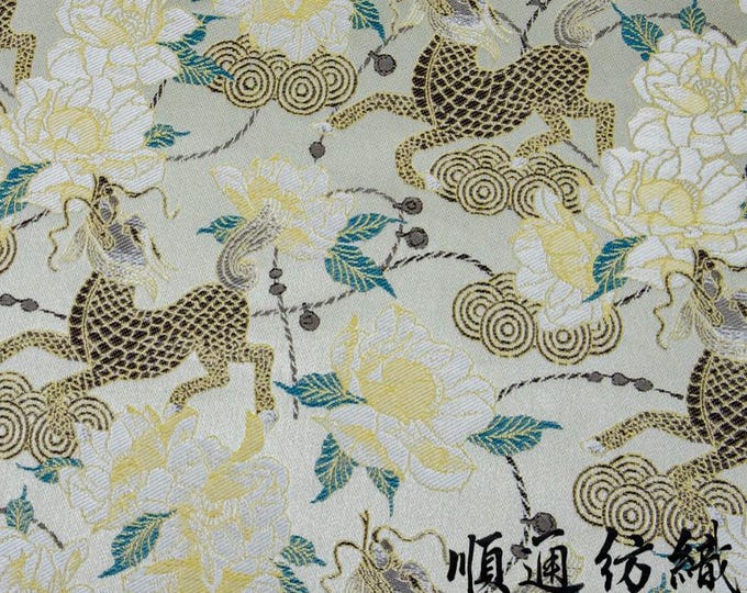 Kirin Peony Floral Chinese Silk Brocade Fabric by Meter, 59", Upholstery, Decor, Costume, Curtain, Handbag, Sewing, DIY/Fabric by the meter