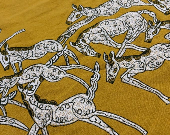 Embroidered Galloping Horse Fabric – Japanese Style Linen Cotton (55" Wide)