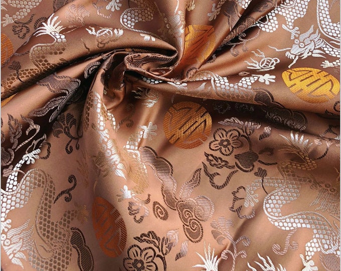 Chinese Dragon Brocade Fabric: Multi-Color Rayon, 29.5" Wide, Upholstery & Sewing