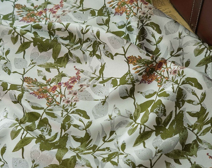 Reversible jacquard woven fabric, Japanese flower with embossed effects, Upholstery, bedding, Costume, Curtain, handbag, kimono/Fabric, 59"W