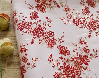 Gold Thread Floral Jacquard Fabric: 3D Oil Painting Texture, 55" Wide