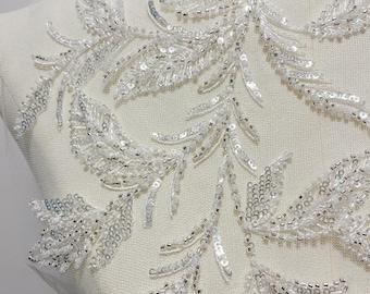 Luxury 16" Soft Embroidered Lace Trim – Bridal Wedding Veil, Light Ivory, By Yard, sequins wedding dress, headwear, shoes, DIY accessories
