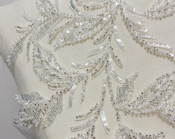 Luxury 16" Soft Embroidered Lace Trim – Bridal Wedding Veil, Light Ivory, By Yard, sequins wedding dress, headwear, shoes, DIY accessories