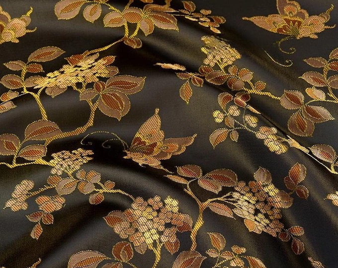 59”W Chinese Silk brocade Fabric, Butterfly Jacquard damask Fabric, Upholstery, Decor, Costume, Curtain, Handbag, Sewing/Fabric by the meter