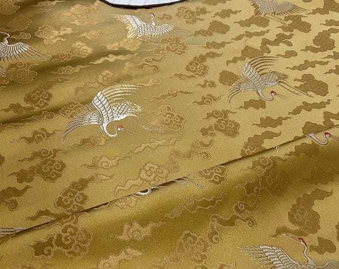 Chinese Brocade Fabric Colorful Cranes Home decor, table runner, suit pillow case Cheongsam Qipao Fabric
