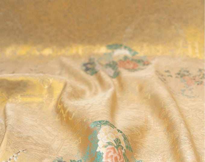 Japanese Nishijin weaving satin jacquard satin Damask Jacquard silk brocade by 1 meter, 59“W, Upholstery, Decor, Costume, bag, Sewing/Fabric