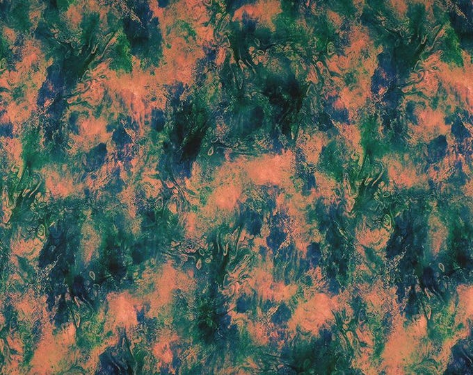 Ombre Teal  Rose Acetate Satin Print Fabric | Xiangyun Silk-Inspired Cloud Dye Pattern | Sold by Meter: 59"W Upholstery & Costume