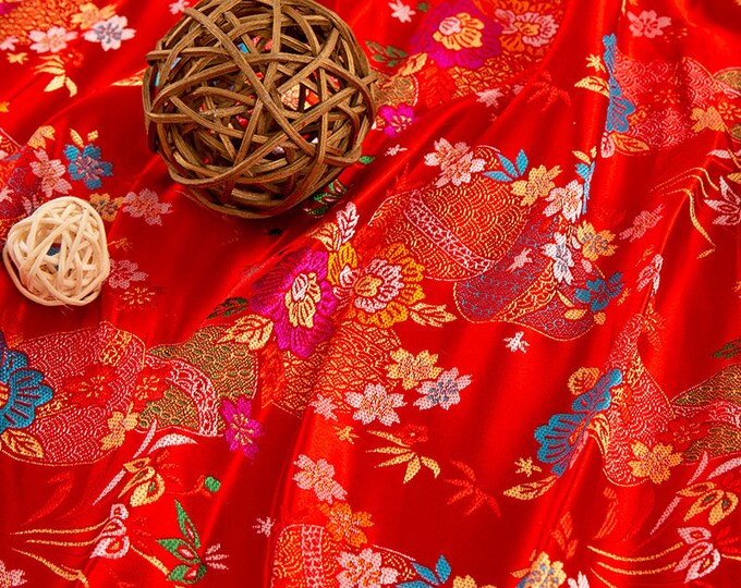 59” Width Chinese Fabric, hydrangea Jacquard silk brocade fabric, Upholstery, Decor, Costume, DIY, bag, Sewing, Doll making/Fabric by 1meter