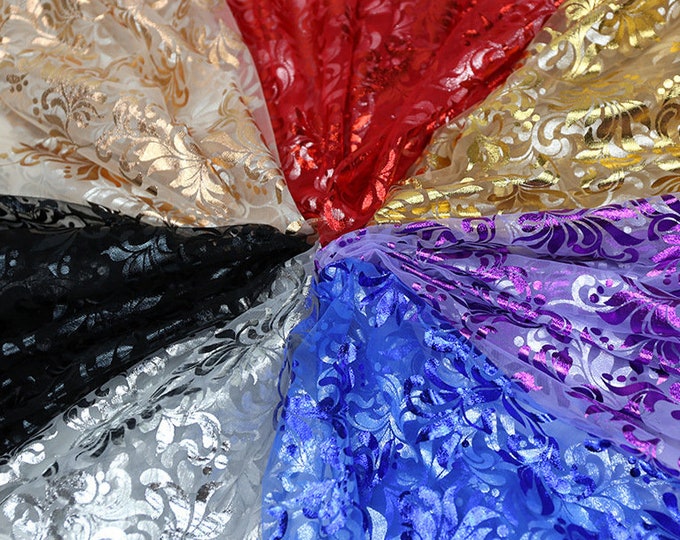 59" Metallic Foil mesh fabric, ethnic style, stage costume fabric, wedding, Upholstery, Decor, Costume, Curtain, Sewing/Fabric by the meter
