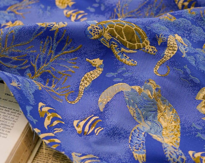 Vintage jacquard fabric, 3D designer fabric - underwater world, Upholstery, Decor, Costume, Curtain, bag, Sewing/Fabric by the meter, 55"W