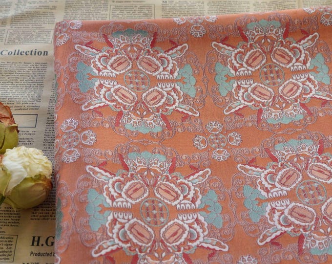 Two Lions Playing with Pearls jacquard fabric, 3D texture, designer fabric, Upholstery, Prom dress and Sewing fabric, 65" W By 1 yard