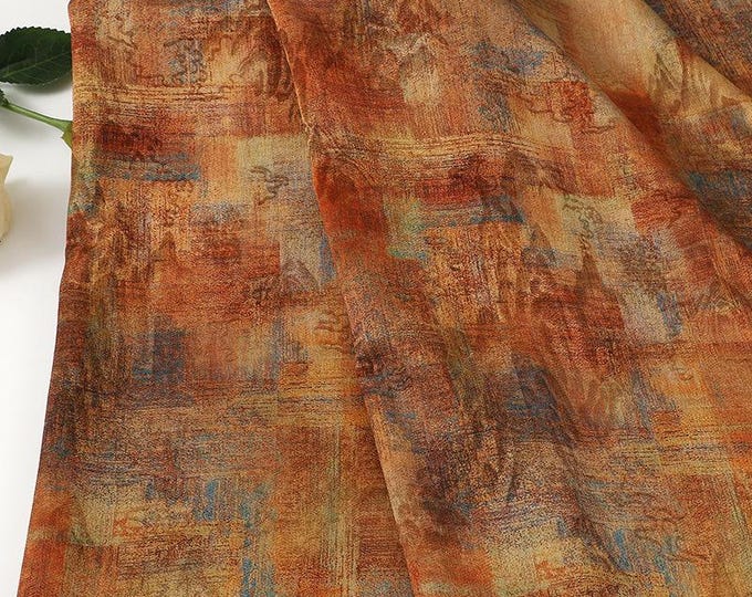 Floral Landscape Jacquard Fabric - Gold Trace Upholstery Fabric, 59"W