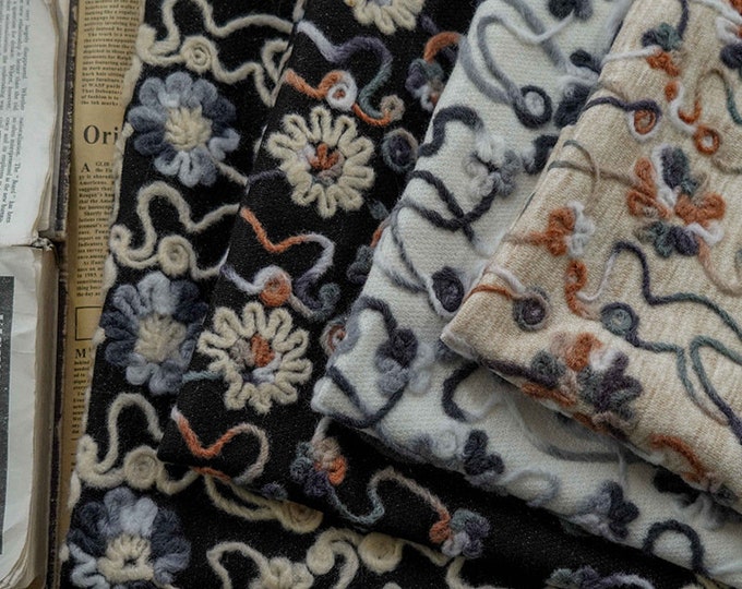 Plush 3D small flower knitted contrasting color fabric, Upholstery, Cosplay, Costume, blanket, Hats, Jacket, Bag, vest/Fabric by yard, 55"W