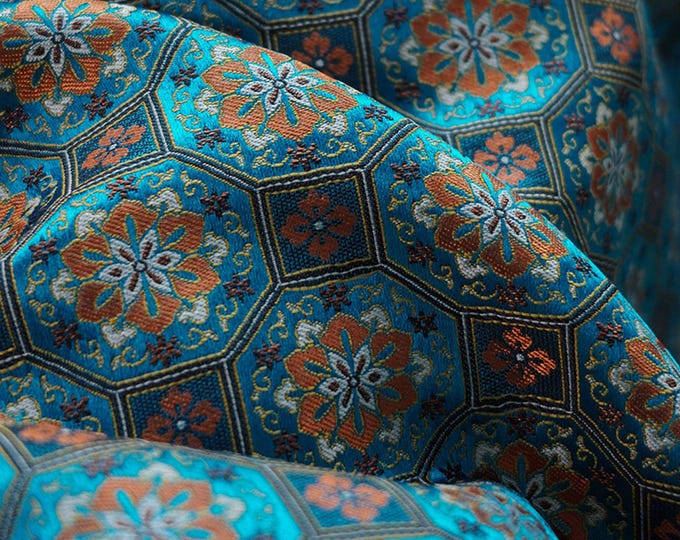 58"W Song Dunhuang pattern Silk Brocade, Tibetan robe, cheongsam, Upholstery, Quilting, drapery, Decor, Curtain, Handbag, Sewing/ fabric