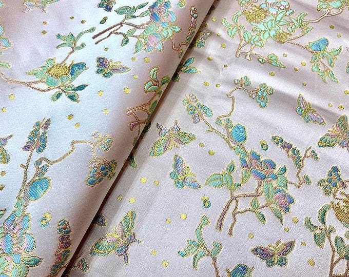 Silver Plum butterfly Mongolian Gown Tibetan robe decor fabric, jacquard silk brocade, Upholstery, Quilting, Sewing, DIY, drapery /fabric