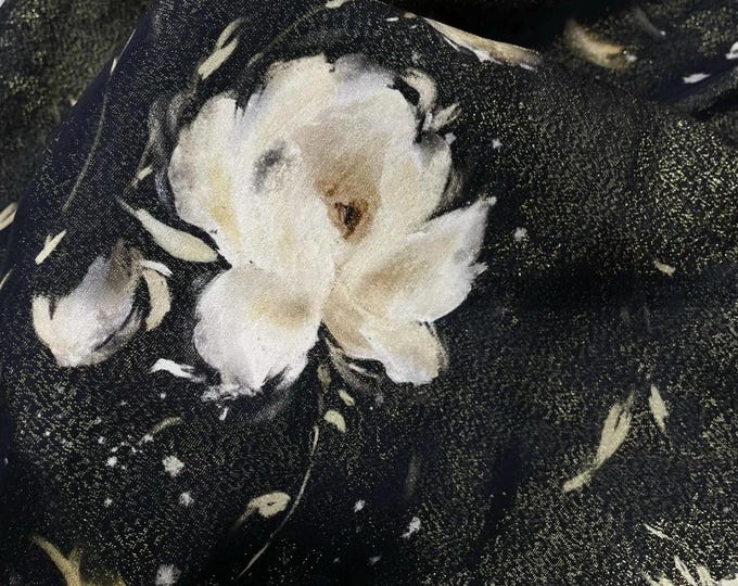 Floral Brocade Fabric: Gold Printed Viscose Jacquard for Cheongsam, Hanfu - 55"W
