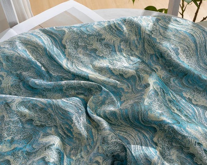 59" W Traditional Ocean waves Silk rayon jacquard brocade Fabric, fabric for dresses, skirts, 2 colors on SALE, Upholstery, Sewing fabric