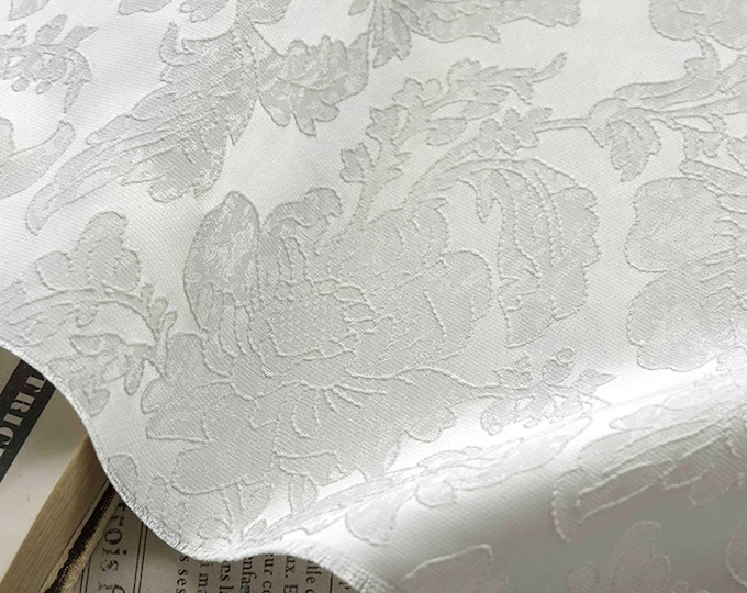 Pure white floral jacquard with subtle embossed patterns, Sewing, Upholstery, 61"Wide