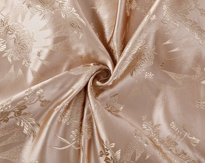 29.5" Width Chinese gorgeous plain chrysanthemum tapestry satin silk brocade, jacquard fabric by the meter, cheongsam upholstery sewing