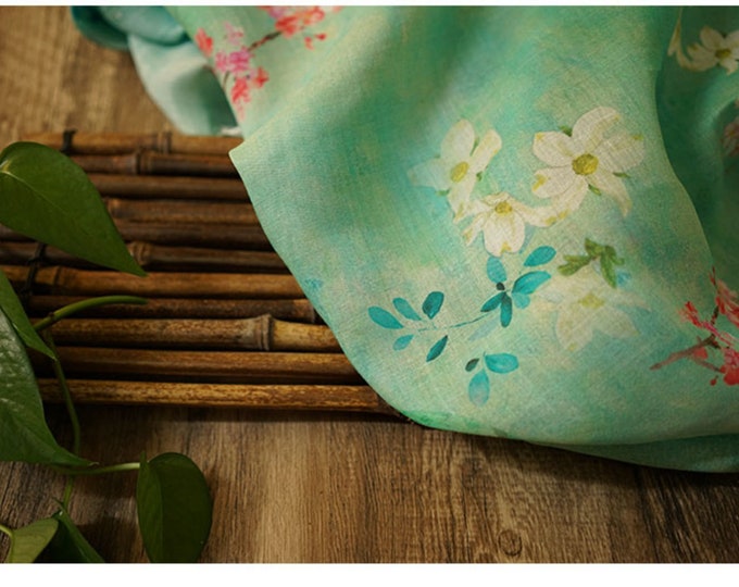 100% Ramie Fabric jade green, Clothing & Home Textile, 55“W, Upholstery, Costume, Curtain, bag, Sewing, Scarf, Shawl, DIY/Fabric by 1 meter