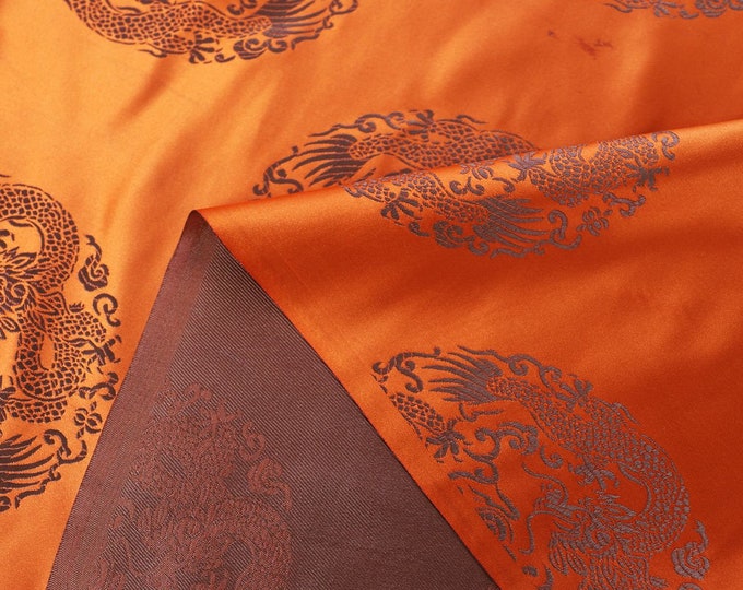Round Plain Chinese Dragon Silk Brocade Fabric, 29.5"W, Upholstery, Decor, Costume, Curtain, Handbag, Sewing, Cheongsam/Fabric by the meter