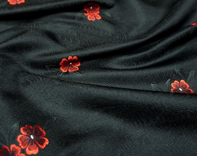 Plain Silk Brocade Fabric with Peach Blossom, Wedding Cheongsam Hanfu Tang Suit Fabric, 29" W Chinese Silk Fabric By 1 Meter on SALE