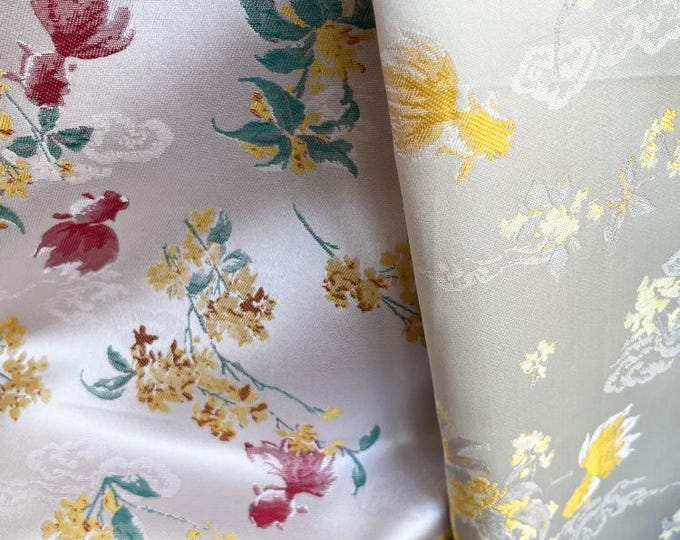 Osmanthus Goldfish Brocade Fabric – Oriental Jacquard Floral Fish Pattern Textile for Sewing & Crafts