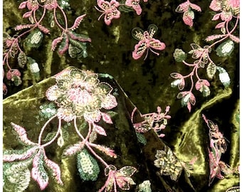 49"W Embroidered Sequin Fabric – Floral Embroidery Sparkle Material for Dressmaking, Crafts, and DIY Projects